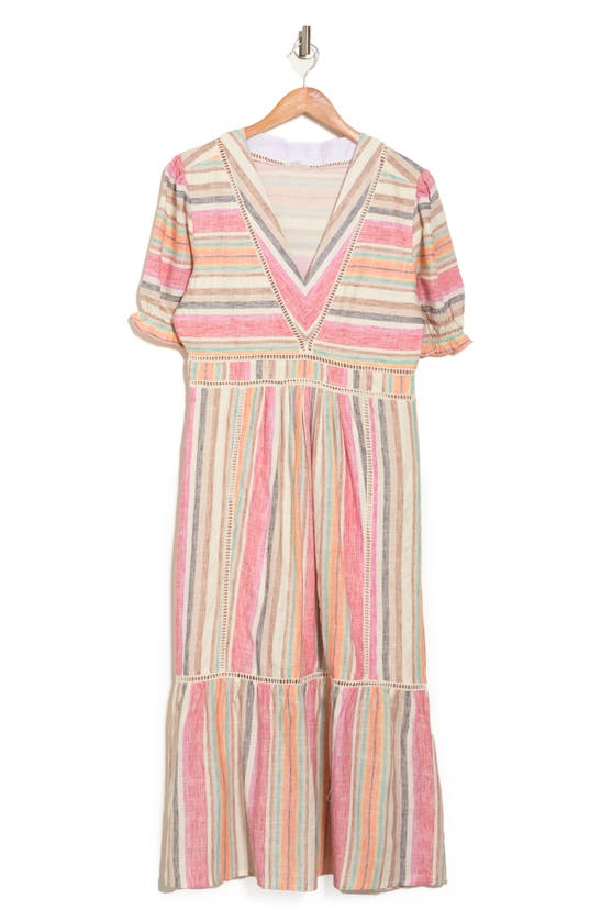 Maisie Puff Sleeve Midi Dress With Crochet Trim In Multi