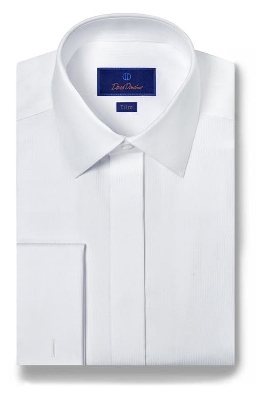 David Donahue Trim Fit Birdseye French Cuff Dress Shirt In White