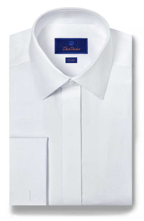 David Donahue Trim Fit French Cuff Covered Placket Formal Shirt in White 