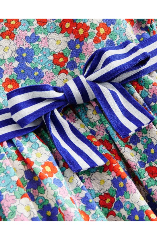 Shop Mini Boden Kids' Floral Linen & Cotton Puff Sleeve Dress In Multi Nautical Floral