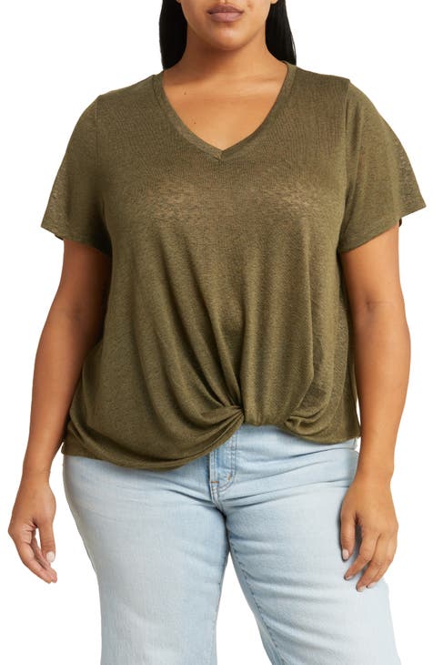 V-Neck Twist Hem T-Shirt (Plus)