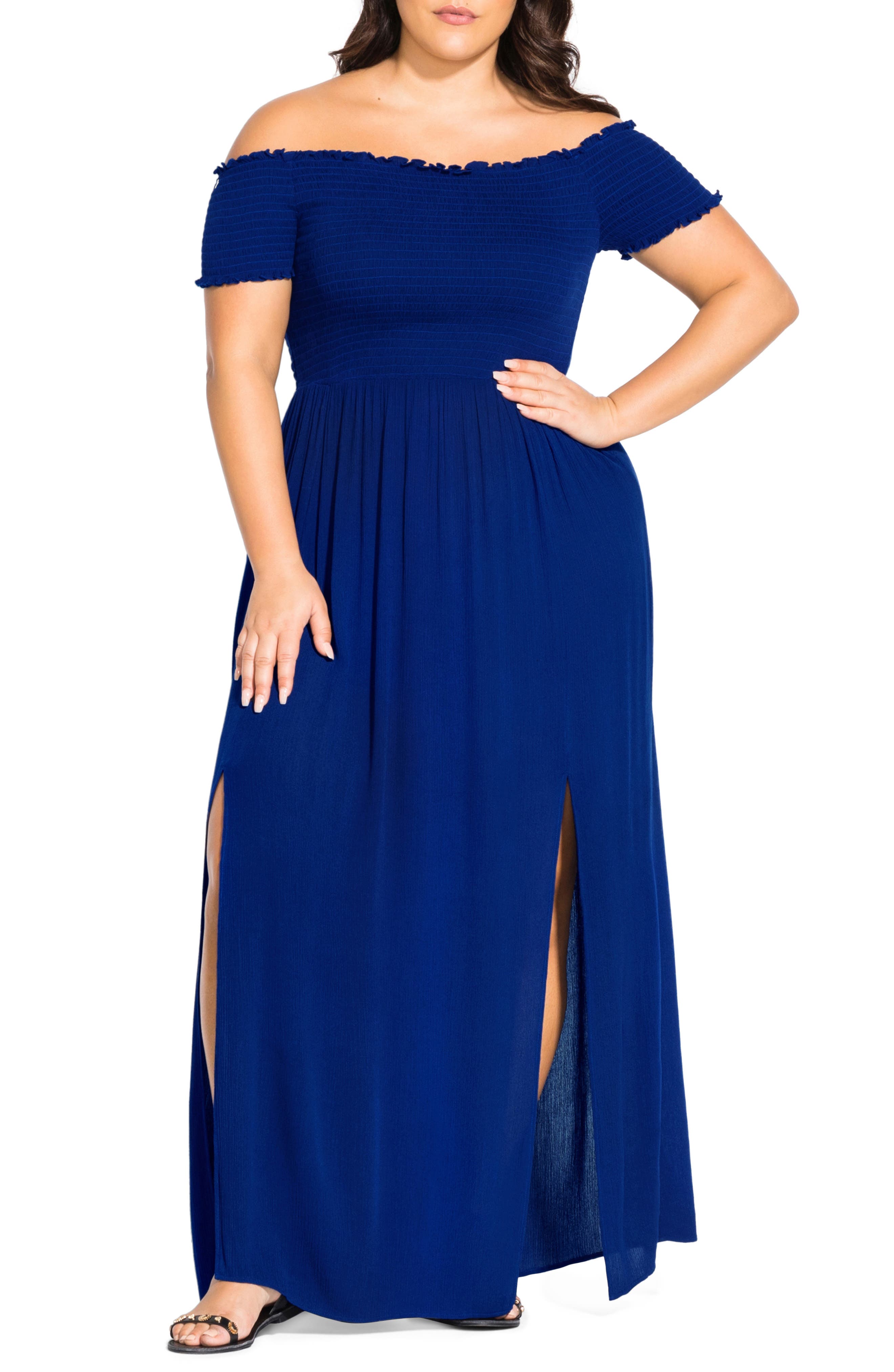 Plus Size City Chic Summer Passion Off The Shoulder Maxi Sundress, Blue