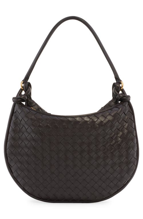 Shop Bottega Veneta Medium Gemelli Intrecciato Shoulder Bag In Black-m Brass