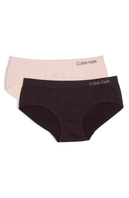 Calvin Klein Kids' Seamless Hipster Panties In Black Coffee/ Buff Beige Arch