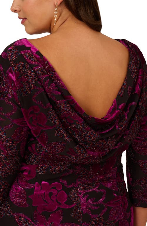 Shop Adrianna Papell Metallic Velvet Cowl Back Dress In Black/violet