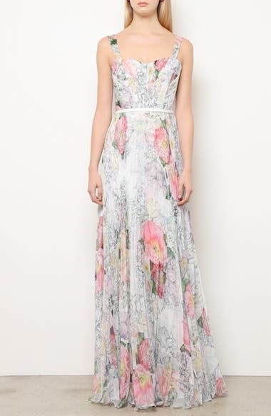 Marchesa Notte Floral Pleated Tulle Gown | Nordstrom