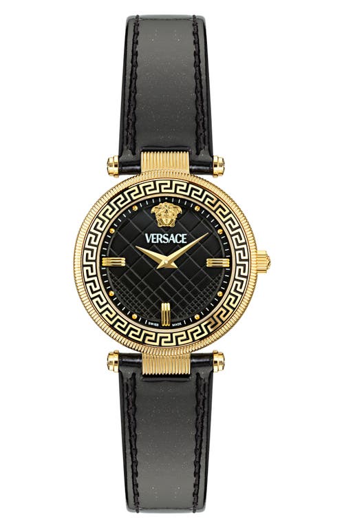 Versace Reve Leather Strap Watch, 35mm In Ip Yellow Gold
