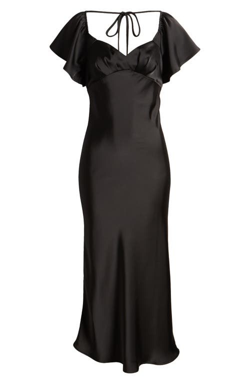 Shop Chelsea28 Flutter Sleeve Satin Gown In Black