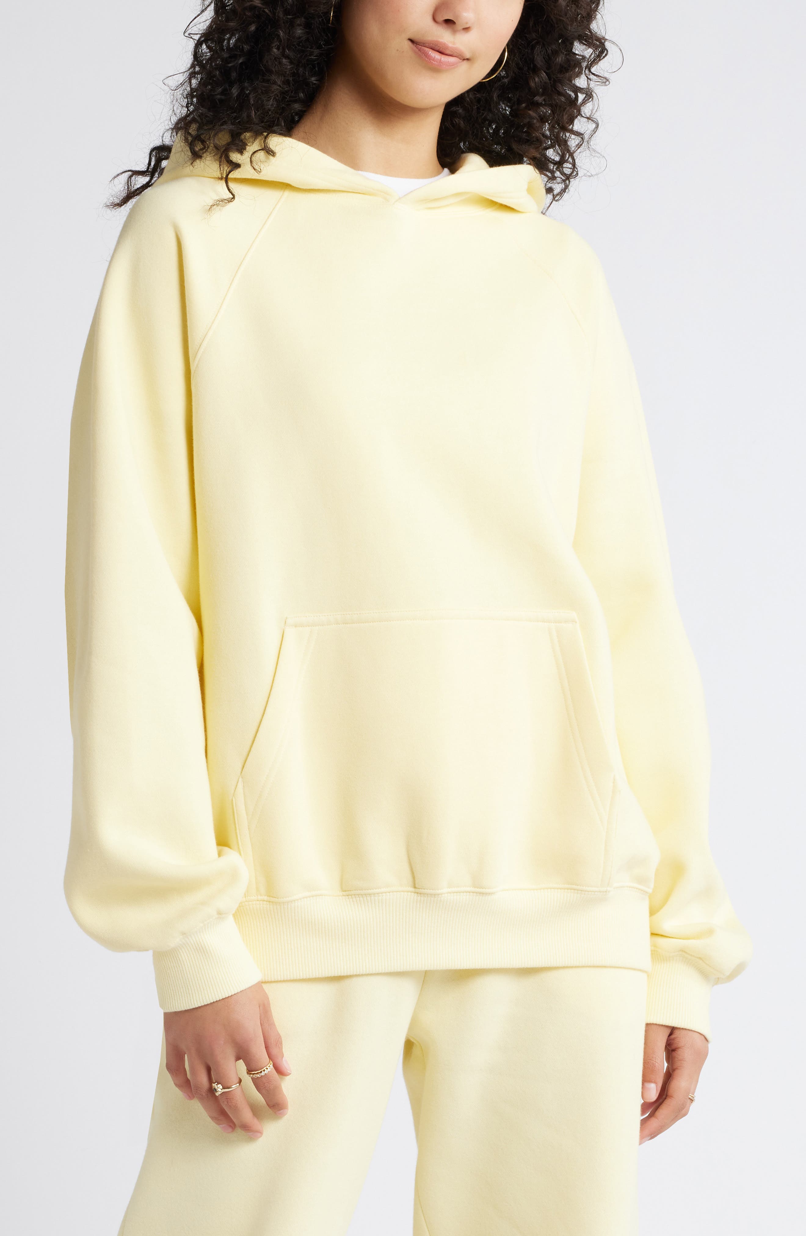 BP. Fleece Detail Oversize Raglan Hoodie in Ivory Flan Cover