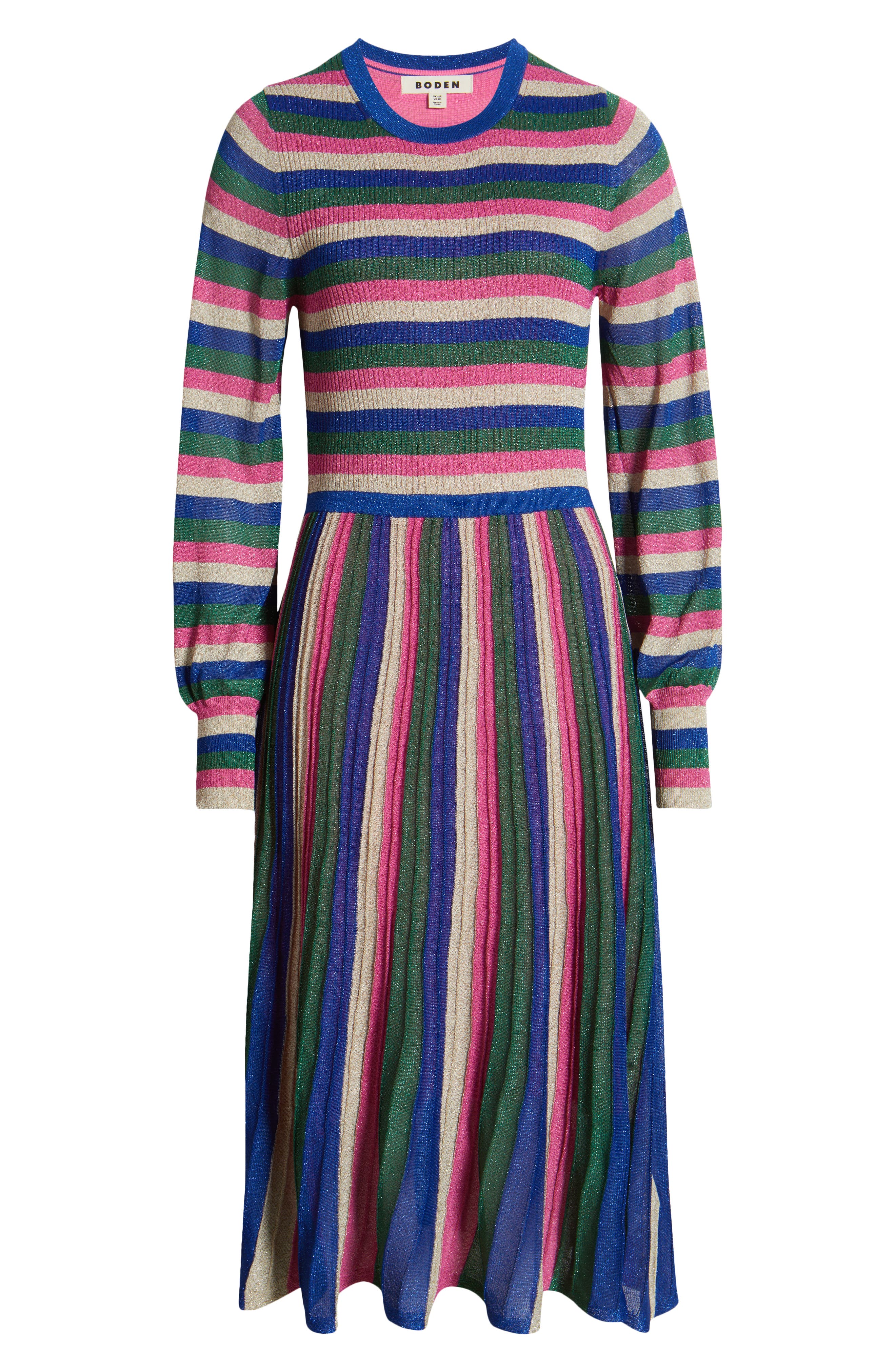 Boden Stripe Metallic Knit Dress in Pink Green And Gold Stripe 
