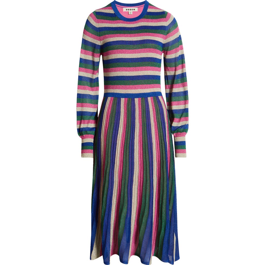 Boden Stripe Metallic Knit Dress in Pink Green And Gold Stripe