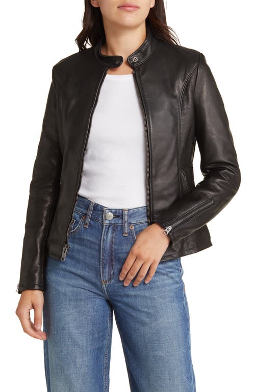 Shop Schott Nyc Leather Cafe Racer Moto Jacket In Black