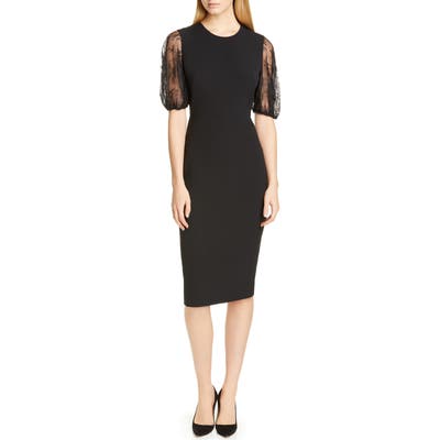 Lela Rose Lace Back Sheath Dress, Black