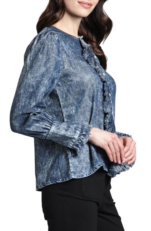 Apny Moon Wash Balloon Sleeve Button-up Shirt In Indigo