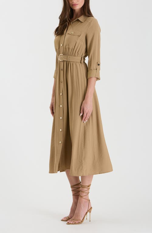 August Sky Belted Shirtdress In Camel