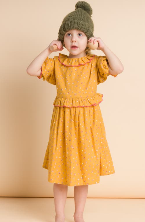 Shop Beet World Kids' Floral Ruffle Long Sleeve Cotton Dress In Provence Meadow