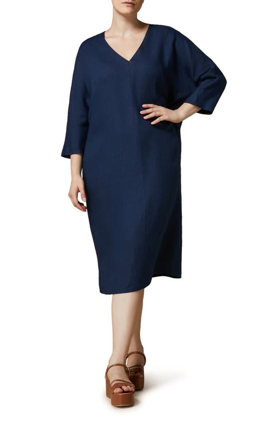 Shop Marina Rinaldi Edolo Linen Shift Dress In Ultramarine