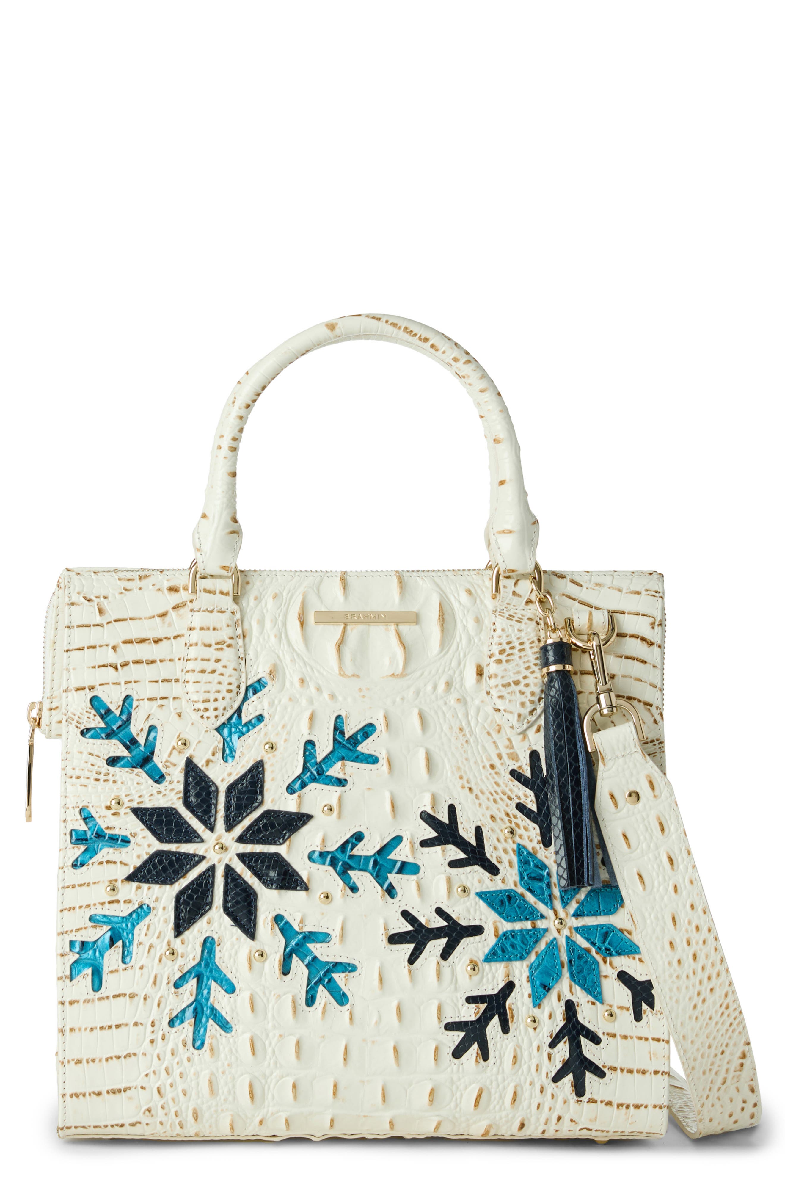 Brahmin Caroline Snowdrift Croc Embossed Leather Satchel in Snowball 