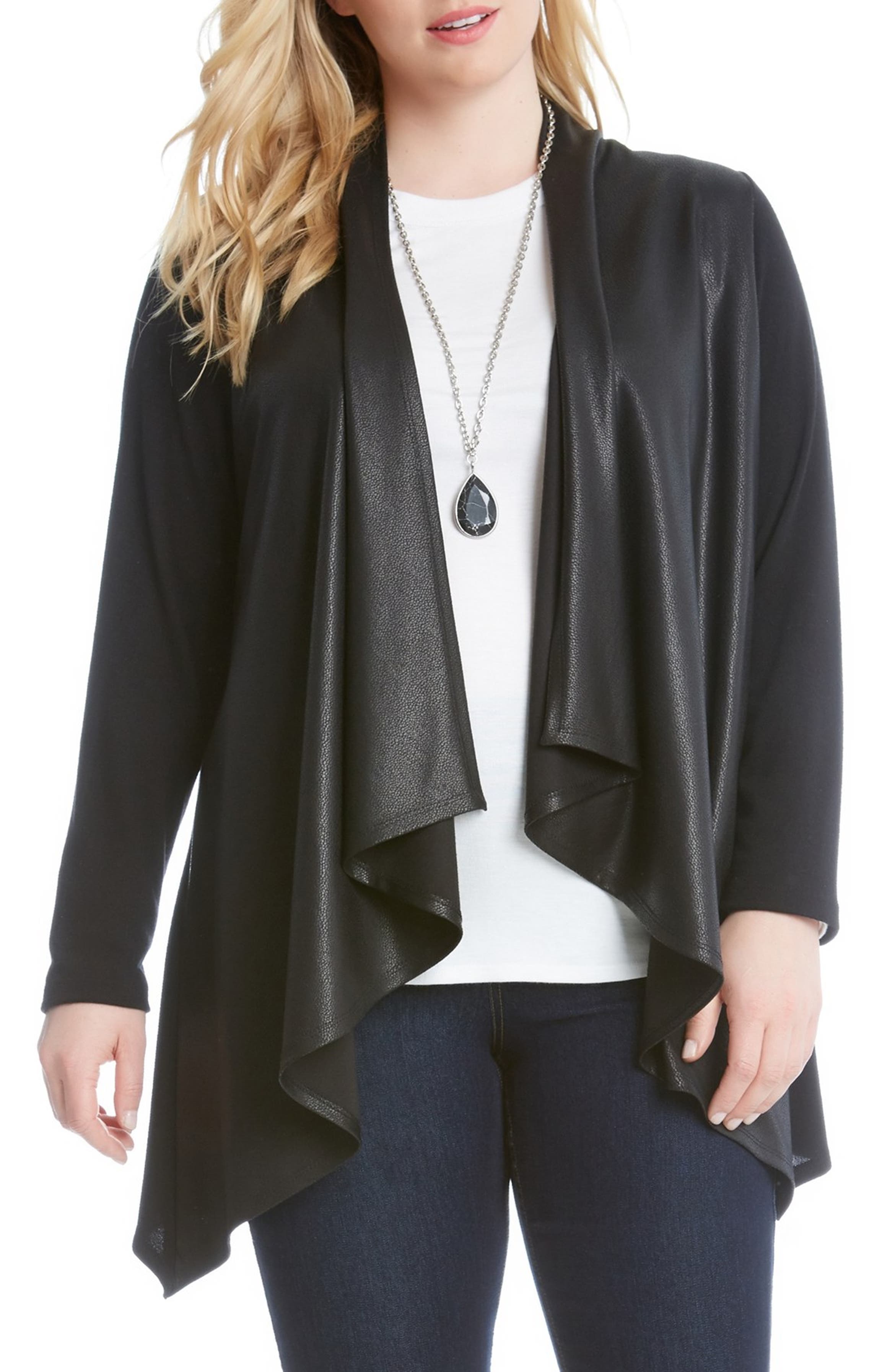 Karen Kane Faux Leather Front Knit Jacket (Plus Size) | Nordstrom