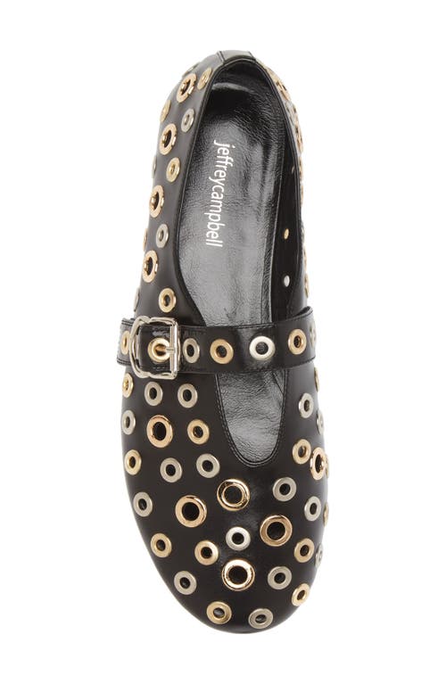 Shop Jeffrey Campbell Holed Mary Jane Flat In Black Gold Silver