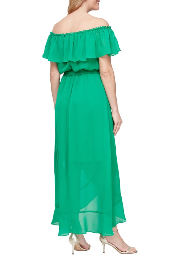 Shop Sl Fashions Off-the-shoulder Ruffle High-low Dress In Kelly