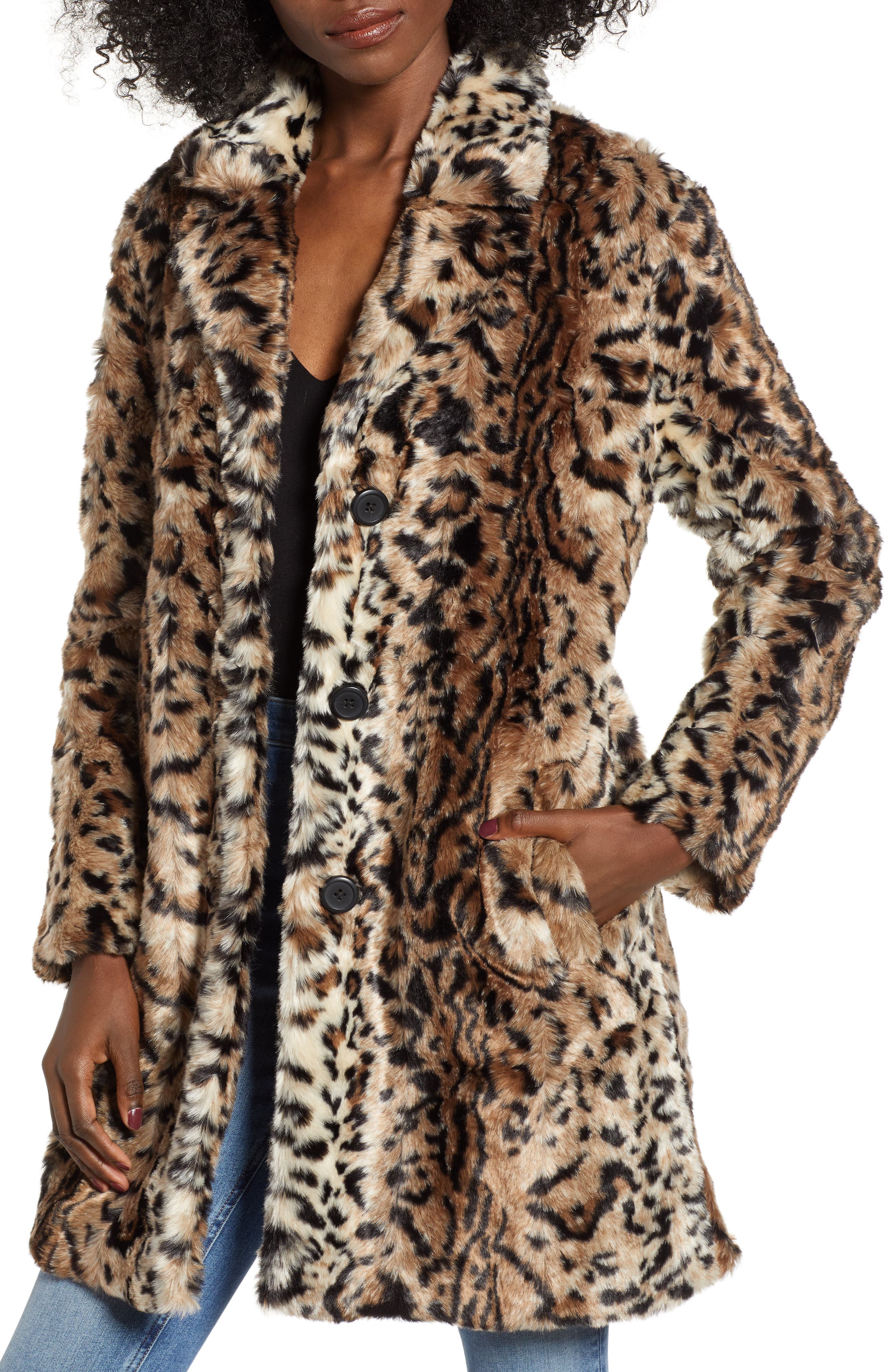 bb dakota bradshaw leopard faux fur coat