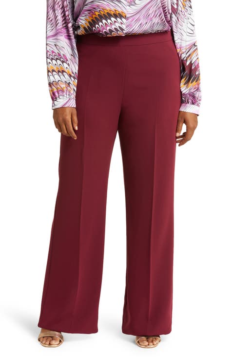 Burgundy flat-front year-round Wide leg cropped Pants