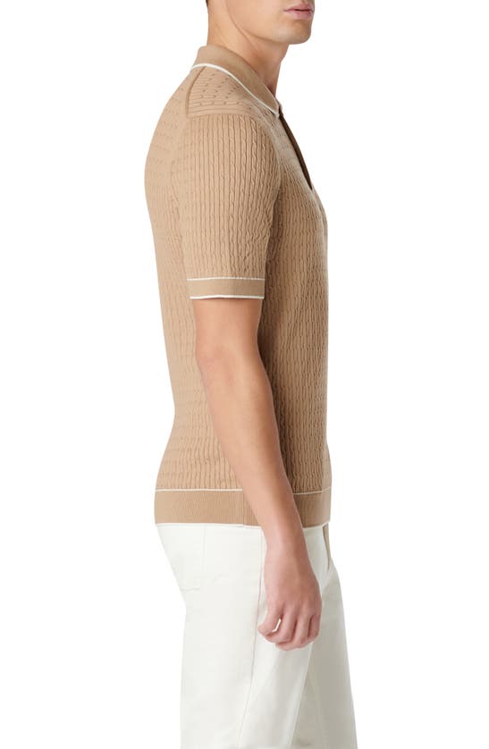 Shop Bugatchi Tipped Rib Cable Stitch Polo Sweater In Caramel