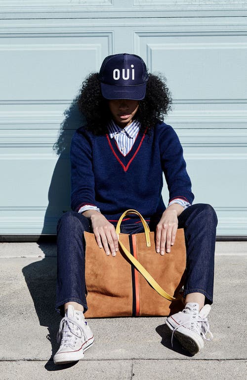 Clare V Oui Trucker Hat In Navy W/cream Oui