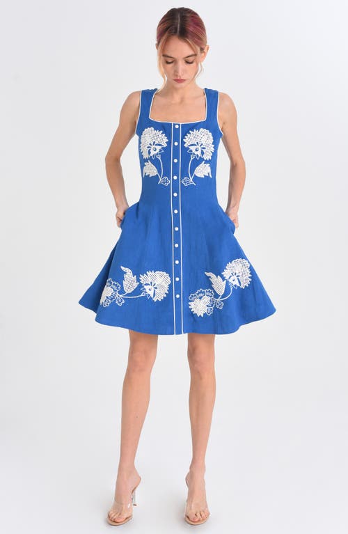 Shop Ciebon Elana Embroidered Snap Front Fit & Flare Minidress In Blue