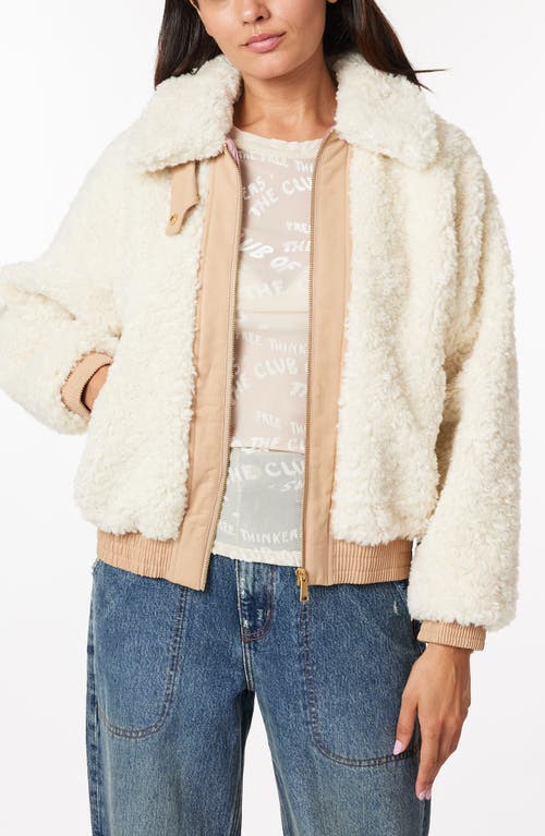 Shop Scotch & Soda High Pile Fleece Mixed Media Bomber Jacket In Soft Ice