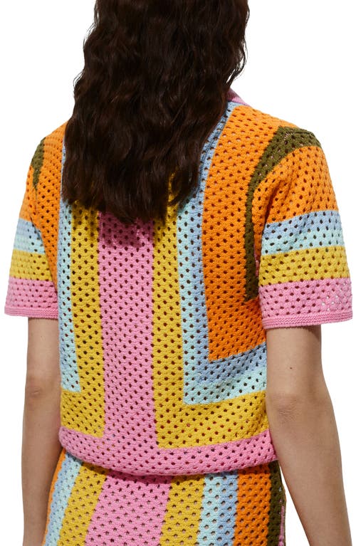 Mango Babylon Colorblock Open Stitch Cotton Polo Sweater In Pink