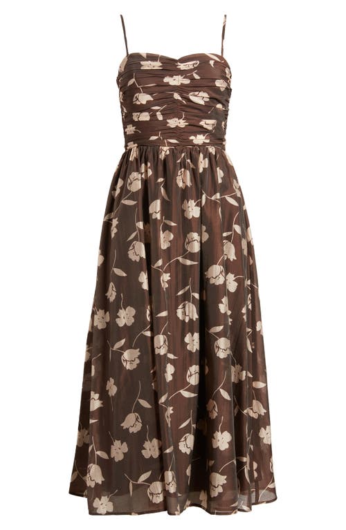 Shop Charles Henry Floral Print Sleeveless Midi Sundress In Espresso Stamp Floral