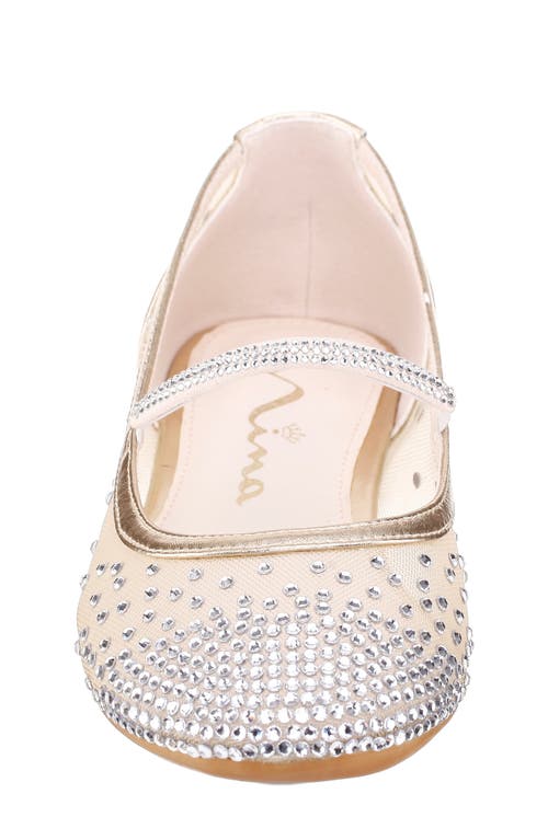 Shop Nina Kids' Kira Mary Jane Flat In Lt Gold Mesh/rhinestones