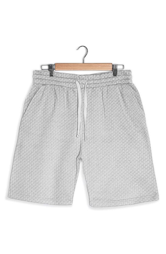 Shop Fleece Factory Check Drawstring Shorts In Grey Ivory