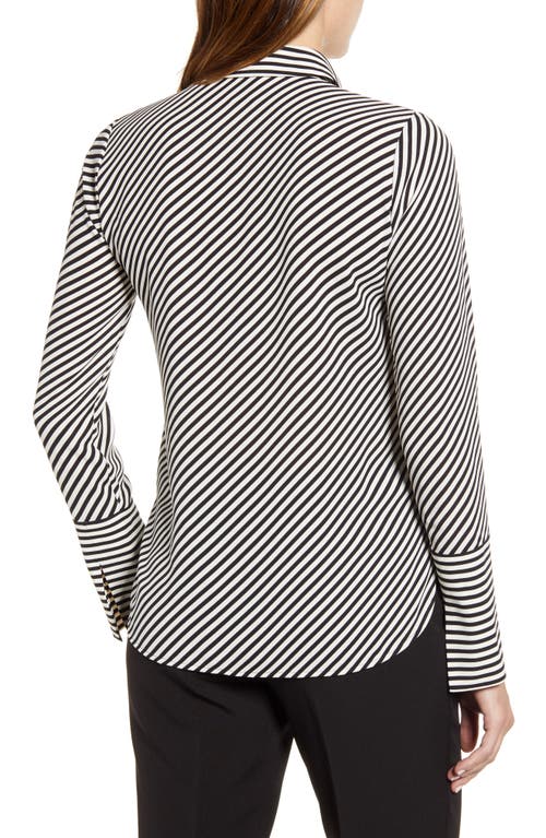 Anne Klein Plus Size Striped Slit-cuff Blouse In Anne Blk/anne White Combo