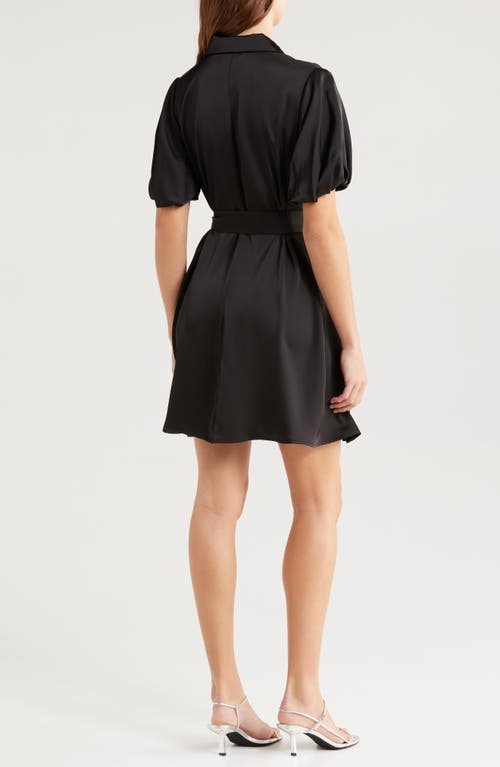 Shop Sam Edelman Puff Sleeve Satin Mini Shirtdress In Black