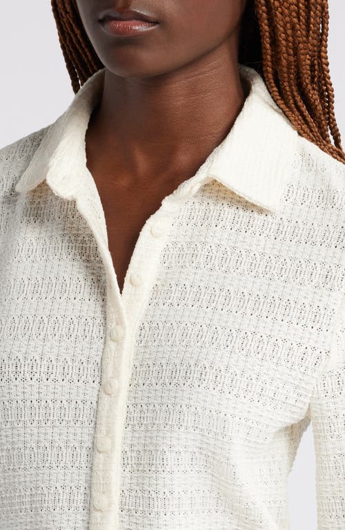 Shop Rag & Bone Julia Open Knit Long Sleeve Polo In Ivory