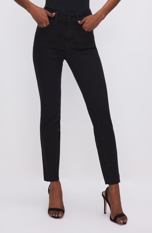 Shop Good American Good Petite Raw Hem Mid Rise Skinny Jeans In Black001