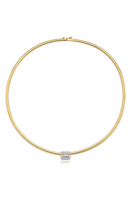 Clarity Omega Cube Diamond Pendant Choker Necklace in 18K Yellow Gold