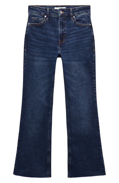 MANGO Raw Hem Crop Flare Jeans Dark Blue at Nordstrom,