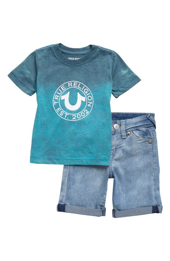 True Religion Brand Jeans Kids' 2-piece Denim Shorts Set In Blue Steel