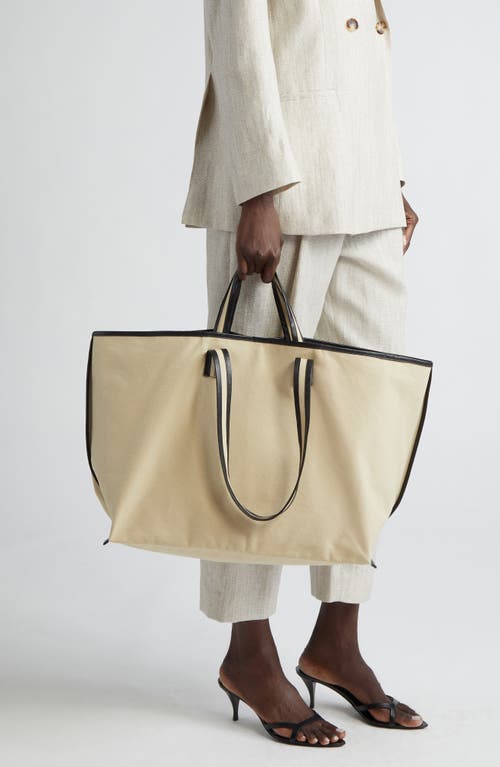 Shop Kassl Large Contrast Trim Canvas Tote In Beige/oil Black 0170