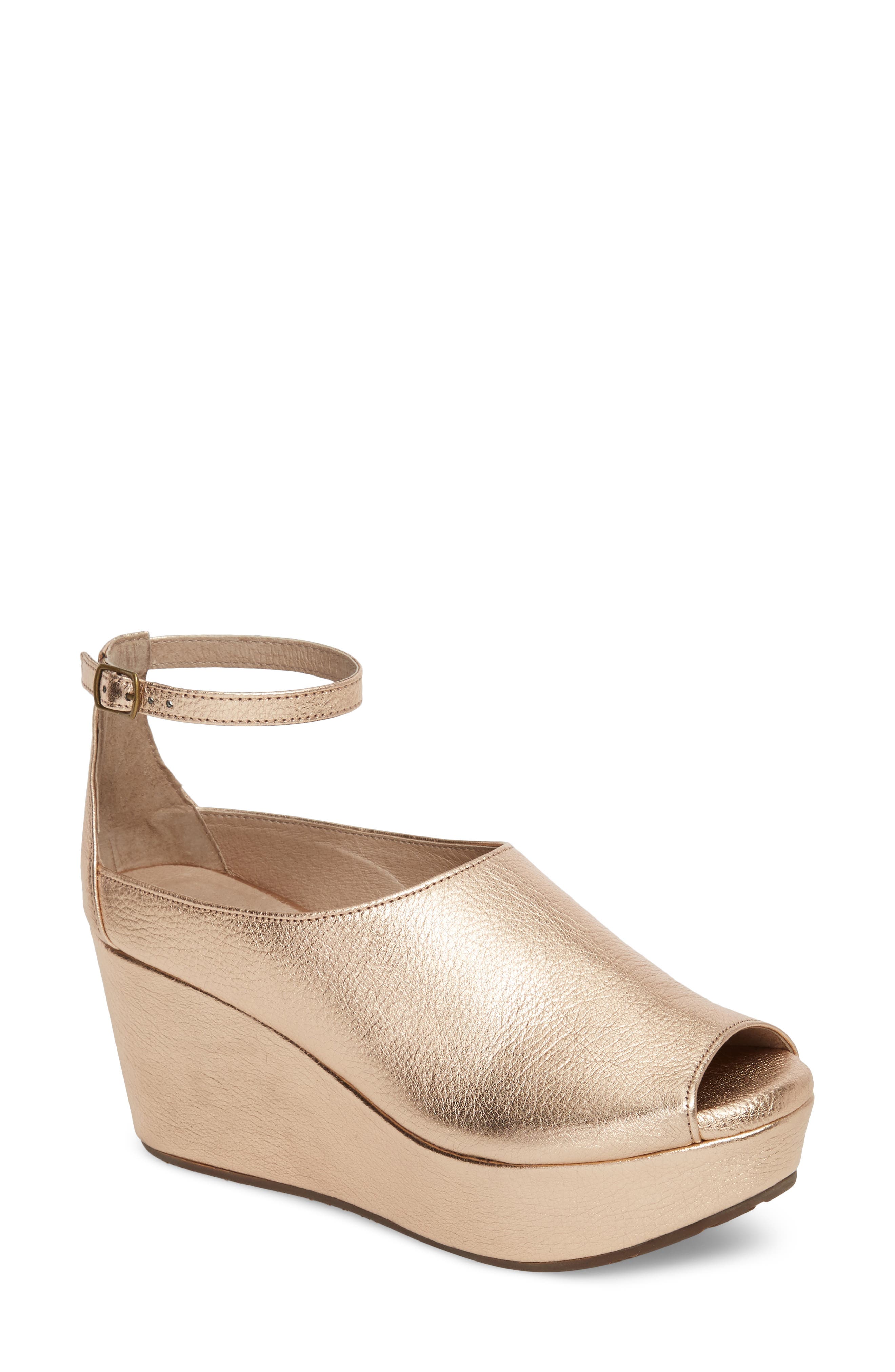 Chocolat Blu Walter Ankle Strap Wedge Sandal, Metallic