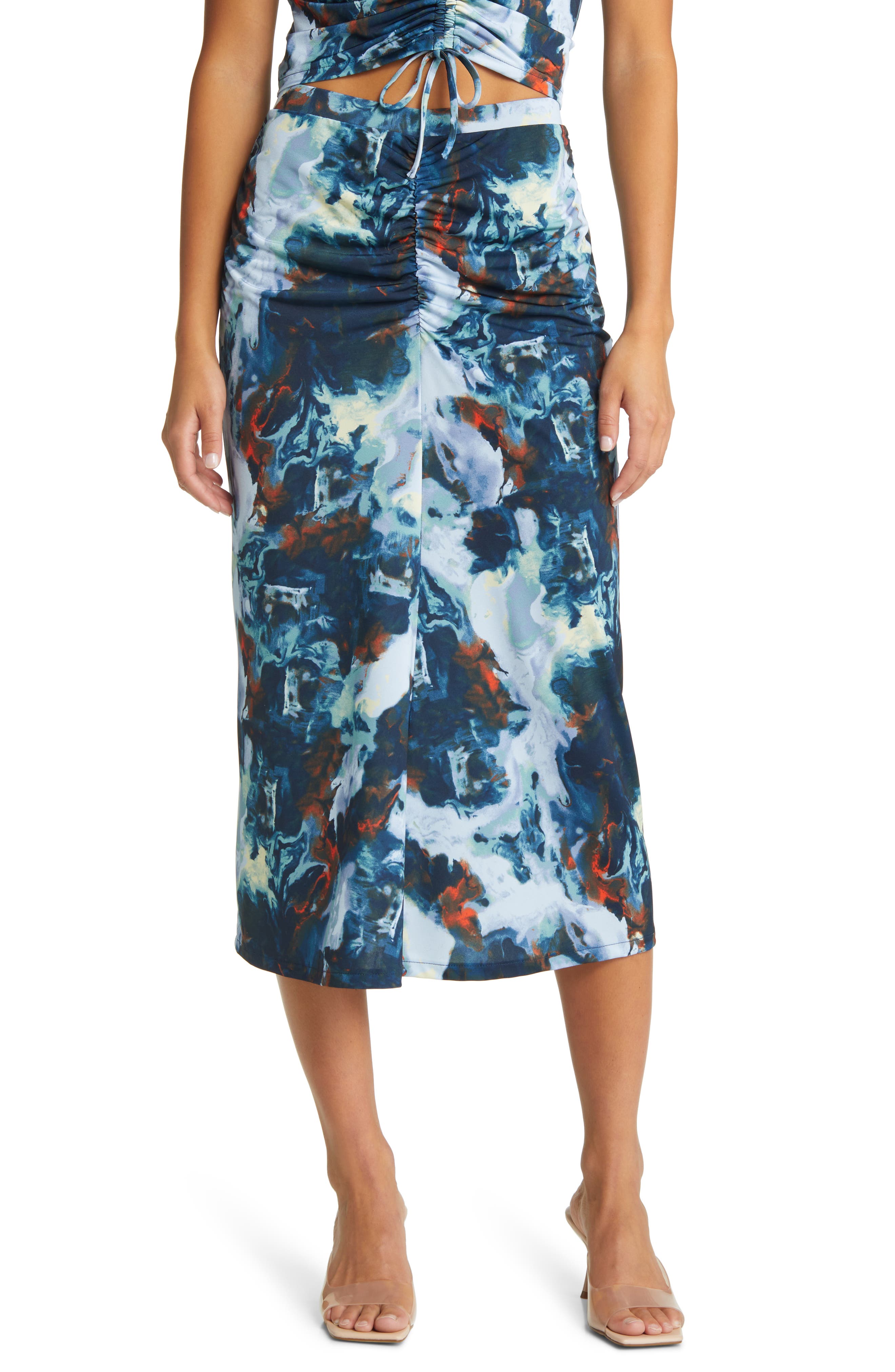 Womens Clothing Skirts Knee-length skirts Marine Serre Silk Floral Printed Open Back Midi Dress in Blue 