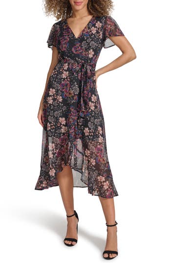 KENSIE KENSIE METALLIC CHIFFON DRESS