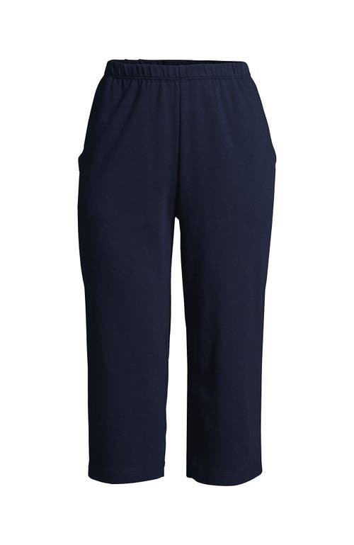 Shop Lands' End Tall Sport Knit Elastic Waist Pull On Capri Pants In Radiant Navy