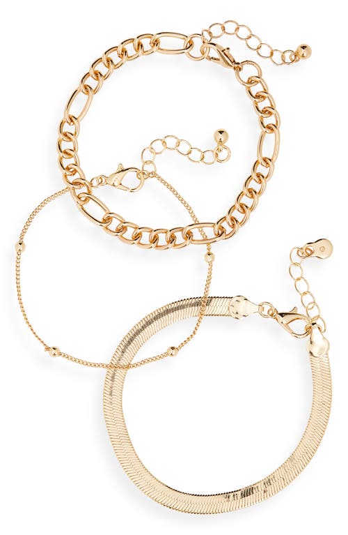 14K Gold Dipped Assorted Set of 3 Chain Bracelets