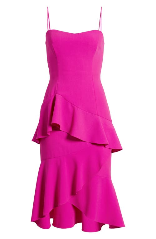 Shop Black Halo Barbados Tiered Ruffle Midi Dress In Vibrant Pink