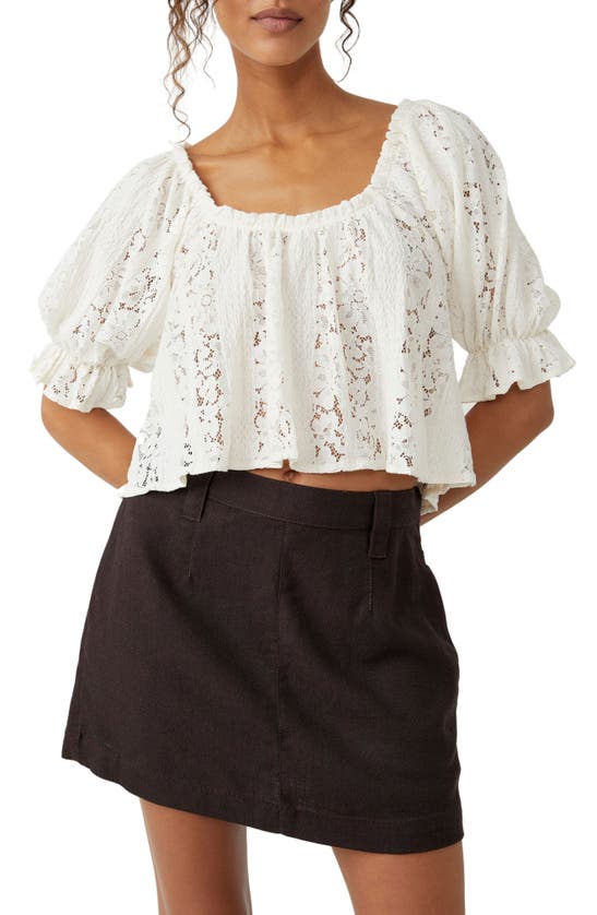 Shop Free People Stacey Puff Sleeve Lace Top In Ivory